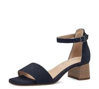Tamaris Comfort Damen Sandalen mit Absatz aus Leder mit verstellbarem Riemen, Blau (Navy Suede), 36 EU