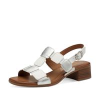 Tamaris Comfort Damen Sandalen mit Absatz aus Leder mit verstellbarem Riemen, Weiß (White/Silver), 36 EU