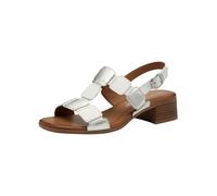 Tamaris Comfort Damen Sandalen mit Absatz aus Leder mit verstellbarem Riemen, Weiß (White/Silver), 40 EU