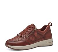 Tamaris Comfort Damen Sneaker flach aus Leder mit Reißverschluss, Braun (Cognac STR.), 37 EU