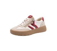 Tamaris Comfort Damen Sneaker flach mit Reißverschluss Freizeit, Mehrfarbig (Beige/Red), 38 EU
