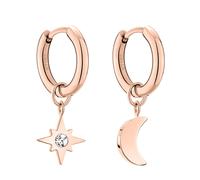 Paar Creolen TAMARIS "Mond/Stern, TJ-0110-E-22, TJ-0111-E-22, TJ-0112-E-22" Ohrringe Gr. Edelstahl, rosegold (roségoldfarben, weiß, weiß) Damen Creolen mit Glasstein (99118356-0)