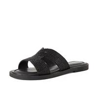 Tamaris Damen Pantolette Leder flach, schwarz, 39 EU