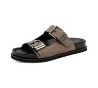 Tamaris Damen Pantolette Fußbett Leder flach Beige Größe 39 EU