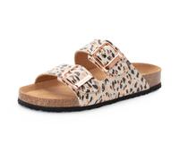 Tamaris Damen-Pantolette Fußbett aus Leder flach Beige/Leopard Größe 37