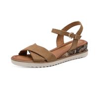 Keilsandalette TAMARIS, Damen, Gr. 36, beige, Textil, Veloursleder, unifarben, Schuhe, Riemchensandale, Sommerschuh in veganer Verarbeitung (42541845-36) beige