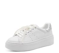 Tamaris Damen Low-Top Sneaker, Frauen Sneaker,Wechselfußbett,robust,stabil,trage-Komfort,Trend,weich,weit,Weite,Silber,White/Silver,36 EU