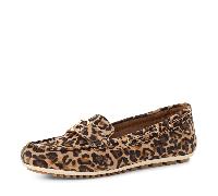 Tamaris Damen-Slipper Moccassin Leder flach Leopard-Beige Größe 39