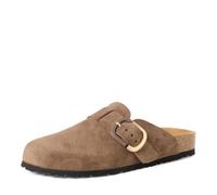 Clog TAMARIS, Damen, Gr. 38, dunkelbraun, Veloursleder, unifarben, Schuhe Clog, Hausschuh, Schupfschuh, Bequemschuh mit verstellbarer Schnalle (28651903-38) dunkelbraun