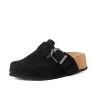Tamaris Clog Damen Leder unifarben flach mit verstellbarer Schnalle Gr. 40 Schwarz