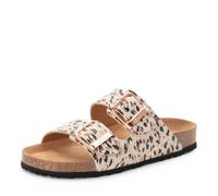 Tamaris Damen-Pantolette M2753342 aus Leder mit Fußbett, flach Beige/Leopard Größe 36
