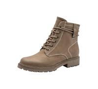 Schnürstiefelette TAMARIS, Damen, Gr. 37, taupe, Nubuklederimitat, kontrastfarbene Details, used, Schuhe Schnürstiefelette, Blockabsatz, Schnürboots in veganer Verarbeitung (46687956-37) taupe