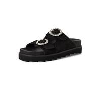 Pantolette TAMARIS, Damen, Gr. 38, schwarz, Veloursleder, Schuhe Pantolette, Sommerschuh mit schmuckbesetzten, verstellbaren Schnallen (22499865-38) schwarz