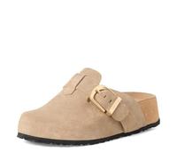 Tamaris Damen Fußbett Pantolette mit Keilabsatz Leder, beige, 37 EU