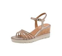 Keilsandalette TAMARIS, Damen, Gr. 37, bronzefarben, Lederimitat, Textil, glänzend, Schuhe, Plateau, Riemchensandale in veganer Verarbeitung (94166843-37) bronzefarben