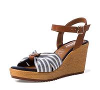 Tamaris Damen Keilsandalen, Frauen Sandaletten,Sommerschuhe,Freizeitschuhe,offene Schuhe,Strandschuhe,Keilabsatz,Cuoio/Stripes,37 EU / 4 UK