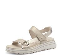Keilsandalette TAMARIS, Damen, Gr. 37, champagner kombiniert, Ziegenveloursleder, unifarben mit Farbeinsatz, Schuhe Keilsandalette, Trekkingsandale, Riemchensandale mit verstellbaren Klettverschlüssen