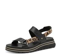 Keilsandalette TAMARIS, Damen, Gr. 40, schwarz, leodruck, Leder, Lederimitat, unifarben, animal-print, modisch, Schuhe, Trekkingsandale, Riemchensandale mit verstellbaren Klettverschlüssen (29008840-4