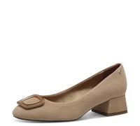 Pumps TAMARIS, Damen, Gr. 37, braun (hellbraun), Ziegenveloursleder, modisch, Schuhe, Blockabsatz, Businessschuh, Schlupfschuh mit hübschen Schmuckelement (37602845-37) hellbraun