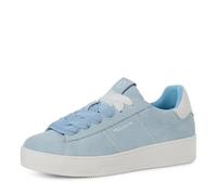 Plateausneaker TAMARIS, Damen, Gr. 40, blau (hellblau), Rindsleder, sportlich, Schuhe, Freizeitschuh, Halbschuh, Schnürschuh mit seitlichem Logoschriftzug (92382216-40) hellblau