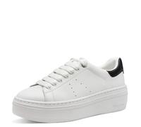 Plateausneaker TAMARIS, Damen, Gr. 41, schwarz-weiß (weiß, schwarz), Leder, Lederimitat, unifarben mit Farbeinsatz, modisch, Schuhe, Schnürschuh, Halbschuh mit auffälligen Schmucksteinen an der Ferse