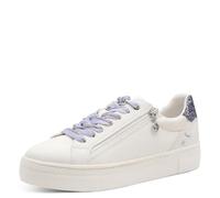 Plateausneaker TAMARIS, Damen, Gr. 36, weiß, lila kombiniert, Lederimitat, Glitzer, kontrastfarbene Details, Schuhe Plateausneaker, Schnürschuh, Halbschuh, Freizeitschuh in veganer Verarbeitung (60640