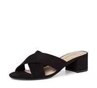 Tamaris Damen Mules Pantoletten mit Absatz Textil Vegan Blockabsatz Sommer; BLACK/schwarz; 36