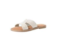Pantolette TAMARIS, Damen, Gr. 38, silberfarben, Ziegenleder, Glitzer, Schuhe Pantolette, Sommerschuh, Schlupfschuh, Flats mit Schmucksteine (14769739-38) silberfarben