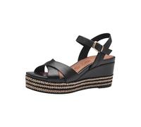 Tamaris Damen Plateau Sandalen Leder Keilabsatz Sommer; BLACK LEATHER/schwarz; 38 EU