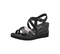 Tamaris Damen Plateau Sandalen Leder Keilabsatz Sommer; BLACK/schwarz; 37 EU