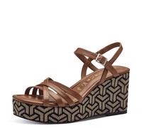 Tamaris Damen Plateau Sandalen Leder Keilabsatz Sommer; CAMEL/braun; 40 EU