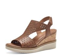 Tamaris Damen Plateau Sandalen Leder Keilabsatz Sommer; COGNAC/braun; 36 EU