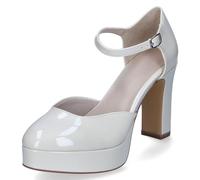 Tamaris Damen Pumps mit Riemen Vegan Blockabsatz; Ivory PATENT/beige; 41 EU