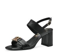 Tamaris Damen Sandalen mit Absatz Leder Blockabsatz Sommer; BLACK/schwarz; 37 EU