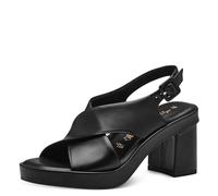 Tamaris Damen Sandalen mit Absatz Leder Blockabsatz Sommer; BLACK/schwarz; 37 EU