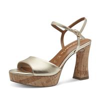 Tamaris Damen Sandalen mit Absatz Leder Blockabsatz Sommer; GOLD/metallic; 36 EU