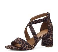 Tamaris Damen Sandalen mit Absatz Textil Vegan Blockabsatz Sommer; LEOPARD/braun; 36
