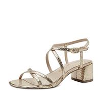 Tamaris Damen Sandalen mit Absatz Textil Vegan Blockabsatz Sommer; LIGHT GOLD STRUCTURE/metallic; 36