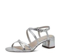 Tamaris Damen Sandalen mit Absatz Textil Vegan Blockabsatz Sommer; SILVER STRUCTURE/metallic; 38