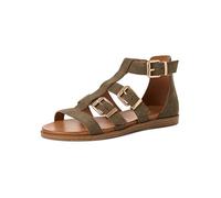 Tamaris Damen Sandalette Leder flach, khaki, 38 EU