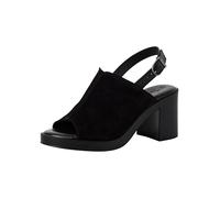 Sandalette TAMARIS, Damen, Gr. 37, schwarz, Veloursleder, unifarben, Schuhe Sandalette, Blockabsatz, Sommmerschuh mit verstellbarer Schnalle (81104811-37) schwarz