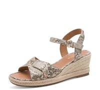 Keilsandalette TAMARIS, Damen, Gr. 37, beige snake, Textil, Schlangenoptik, Veloursleder, Schuhe, Riemchensandale, Sommerschuh mit modischer Kreuzbandage (96680663-37) beige snake