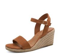Tamaris Damen Plateau Sandalen Textil Vegan Keilabsatz Sommer; COGNAC/braun; 38