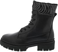 Tamaris Damen Schnürboots Winterstiefel aus Echtleder in Schwarz mit Leo Animal Print. schwarz/Leo