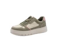 Plateausneaker TAMARIS, Damen, Gr. 38, mintgrün kombiniert, Leder, Lederimitat, kontrastfarbene Details, sportlich, Schuhe, Trendsneaker, Freizeitschuh, Schnürschuh im coolen Basket-Style (68134414-38