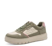 Plateausneaker TAMARIS, Damen, Gr. 38, mintgrün kombiniert, Leder, Lederimitat, kontrastfarbene Details, sportlich, Schuhe, Trendsneaker, Freizeitschuh, Schnürschuh im coolen Basket-Style (68134414-38