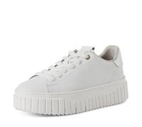 Plateausneaker TAMARIS, Damen, Gr. 41, weiß (weiß kombiniert), Leder, unifarben mit Farbeinsatz, sportlich, Schuhe, Freizeitschuh, Halbschuh, Schnürschuh mit Kontrastbesatz (17387032-41) weiß kombinie