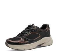 Plateausneaker TAMARIS, Damen, Gr. 36, schwarz (schwarz, bronzefarben), Textil, Lederimitat, metallic, sportlich, Schuhe, Freizeitschuh, Halbschuh, Schnürer, Details in Metallicoptik (66722301-36) sch
