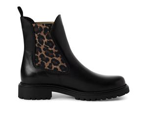 Tamaris Damen Schwarze Leoparden-Leder-Klassiker-High-Chelsea-Ankle-Boots US 39