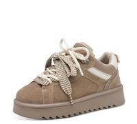 Tamaris Damen Sneaker 1-23761-47-341 Frauen Schnürschuh Chunky beige | Damen Sneaker Low aus Veloursleder-Mix mit TOUCH-IT Fußbett und 35 mm Plateau
